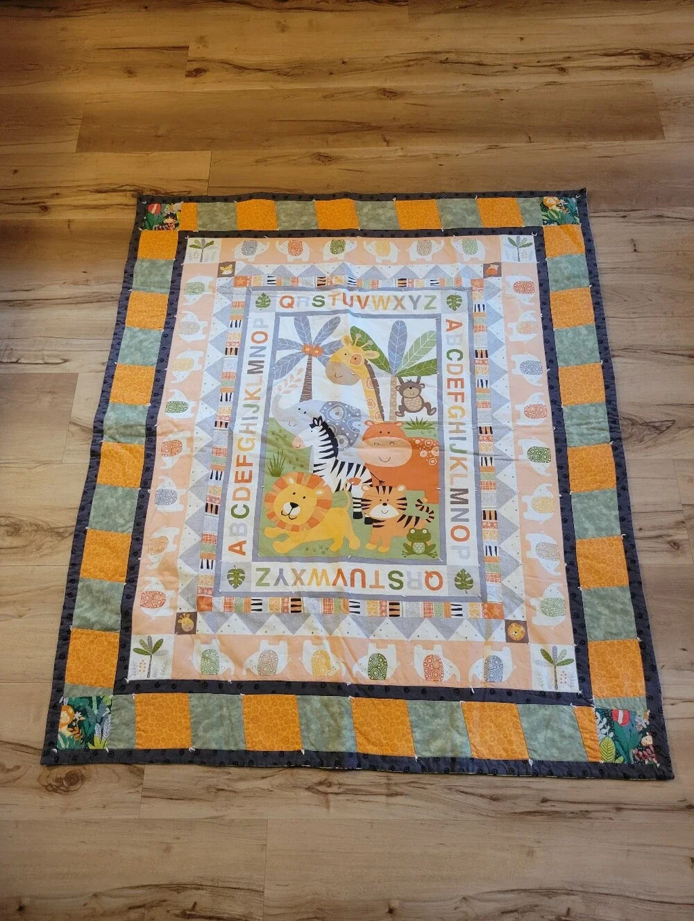 Safari Jungle Animals Orange Green Brown Cotton Baby Blanket Kids Quilt 52